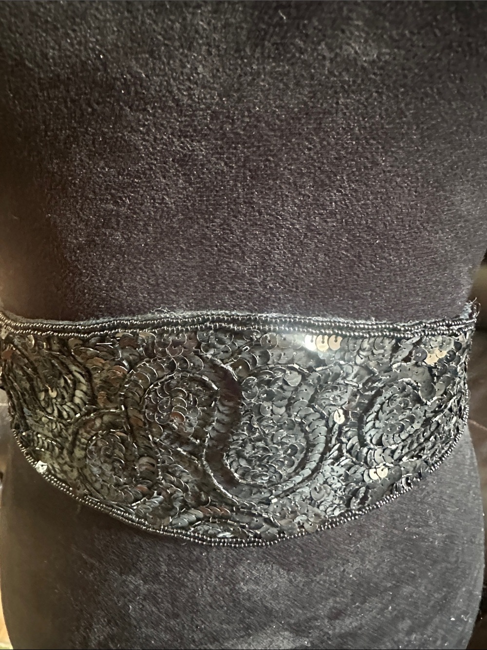 Black Sequin Embellished Waist Belt - Women Accessories
